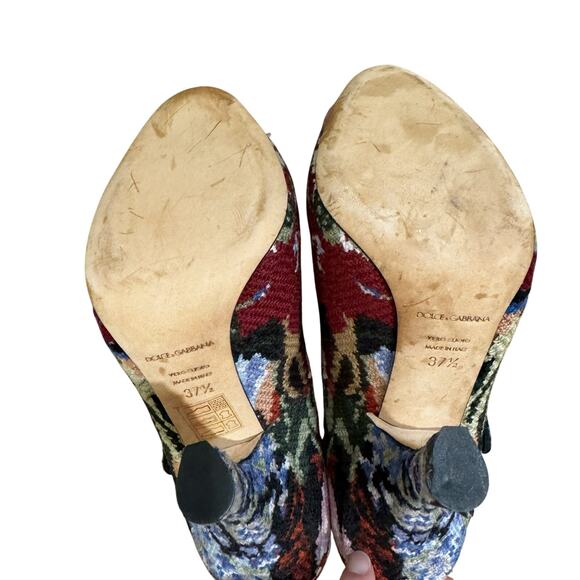 Dolce & Gabbana Floral Tapestry Mary Jane Heels Multicolor Baroque Pumps EU 37.5 - Picture 4 of 8